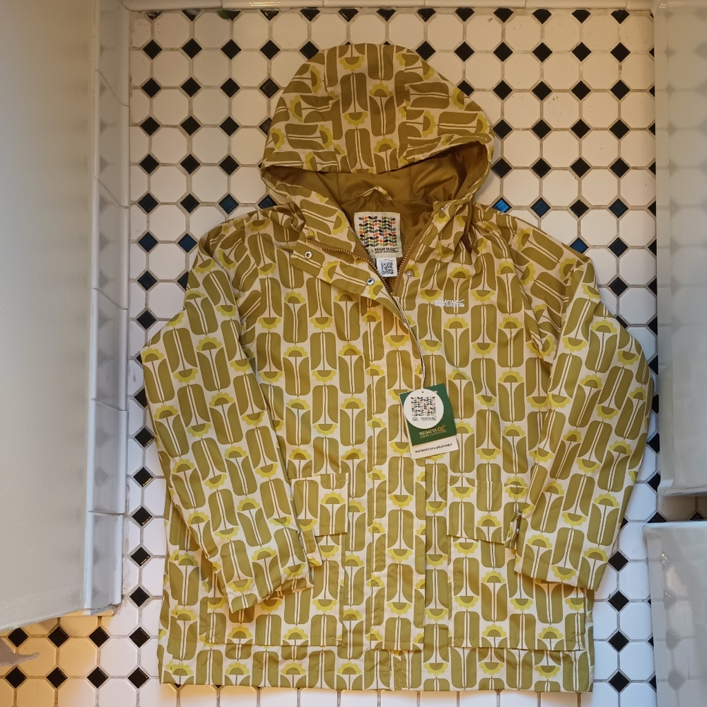 Orla Kiely +Regatta water proof rain coat green yellow floral UK size 12 NWT